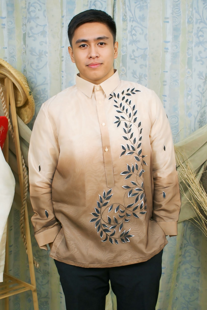 Brown Hand Painted Barong Tagalog